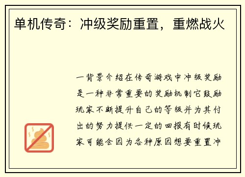 单机传奇：冲级奖励重置，重燃战火